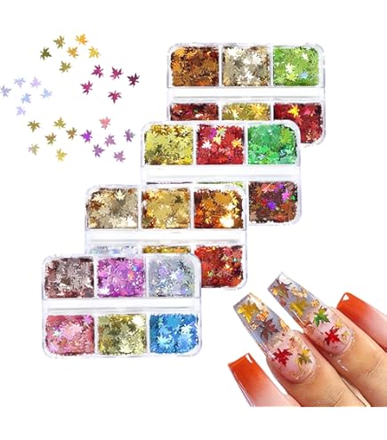 Amazon.co.jp: ネイル ホログラム 紅葉 4ケース ネイル スパンコール